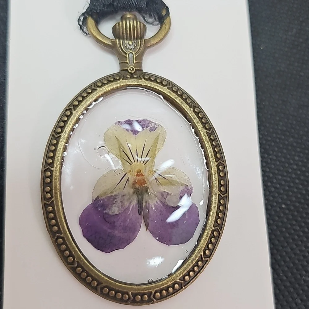 3 for $30 Vintage Lace Necklace featuring Viola Pocket watch pendant - Picture 2 of 2